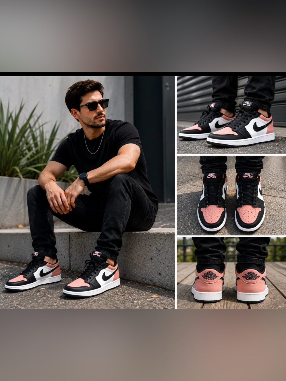 Nike Air Jordan Men's Low-Top Sneakers in Pink/Black/White